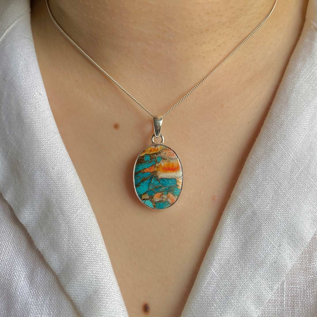 Spiny Oyster Turquoise Pendant-(TRO-P-15.)